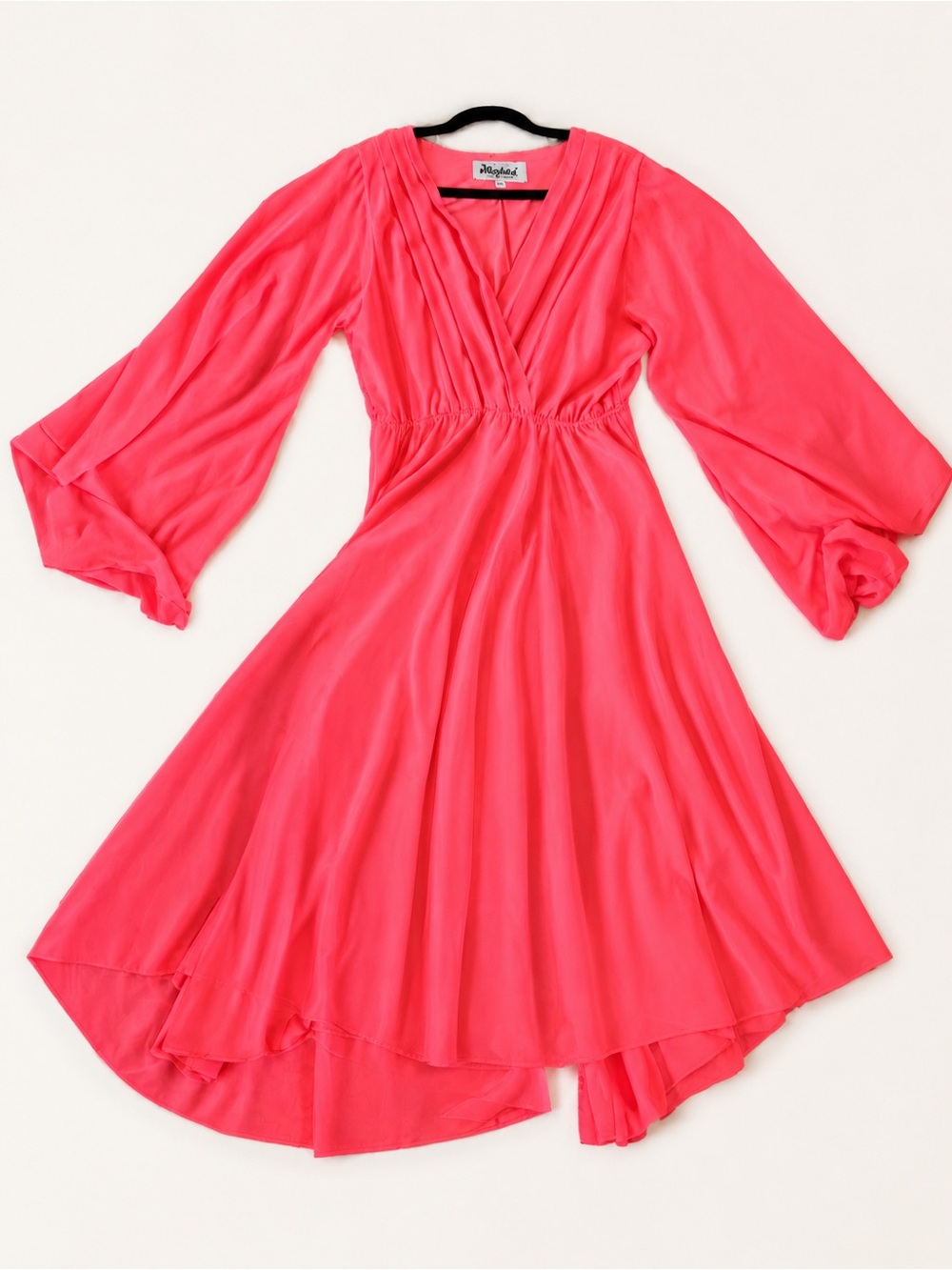 Meghan LA Fabulous Hot Pink Fuchsia Bell Sleeve High Low Maxi Dress XL